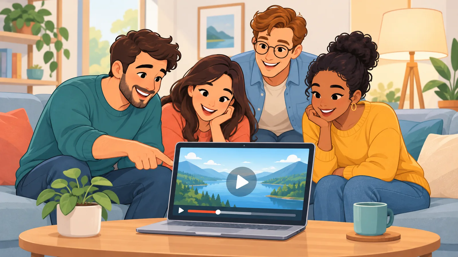 Pamilya na nagre-review ng video sa iisang screen