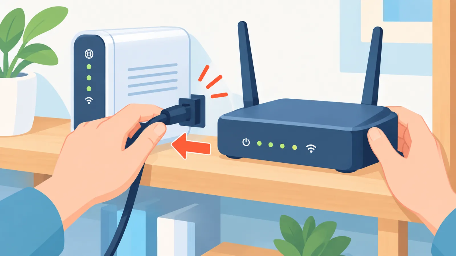 Kamay na nag-aalis ng saksak ng modem at router