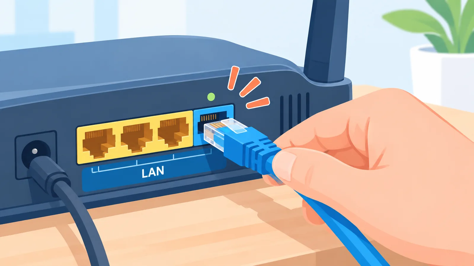 Ethernet cable na nakasaksak sa port ng router
