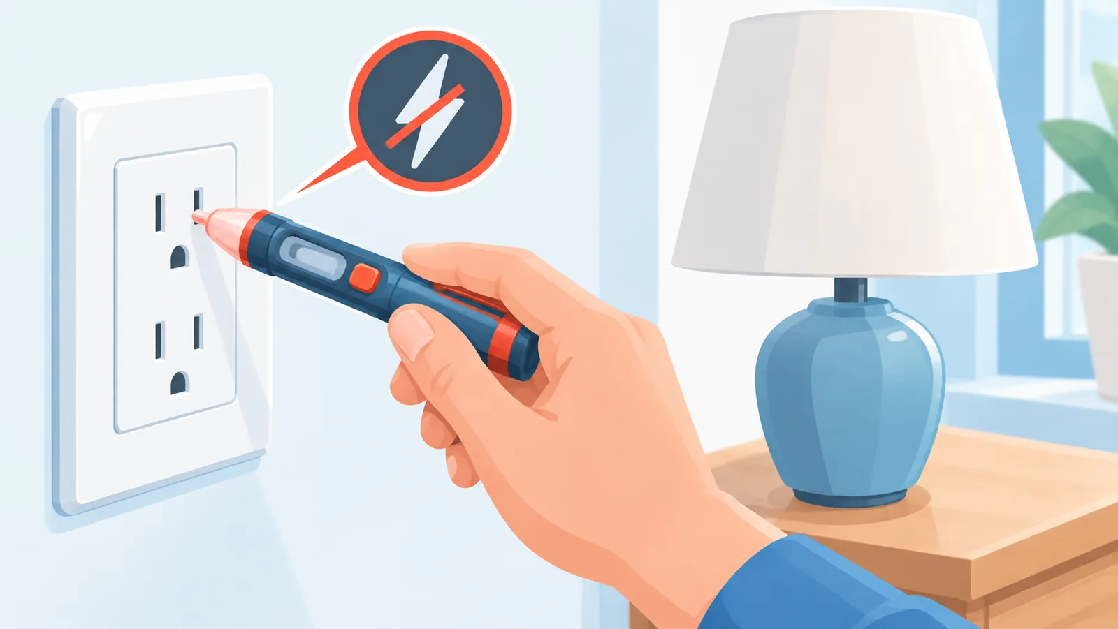 Voltage tester malapit sa saksakan sa tabi ng patay na lampara