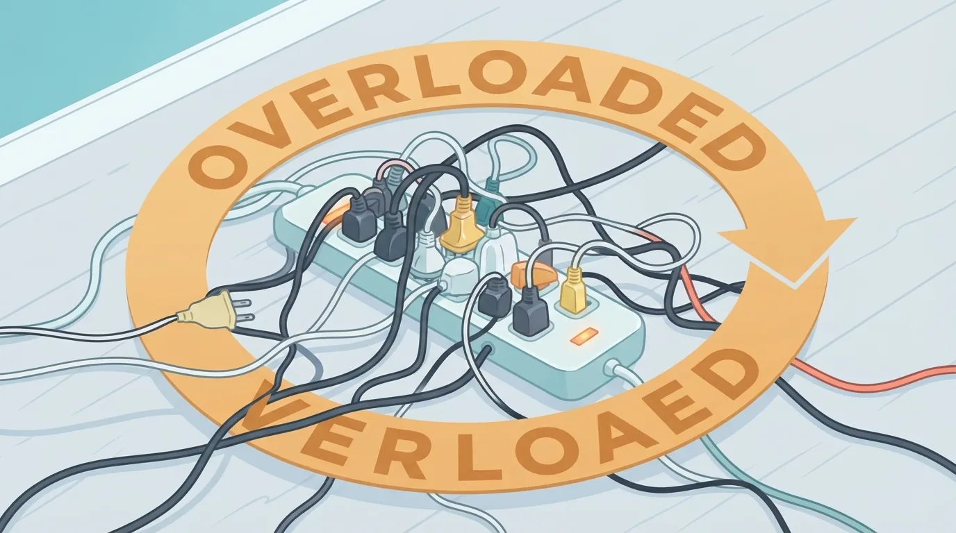 Magulong extension cord na sobrang nakasaksak sa iisang power strip