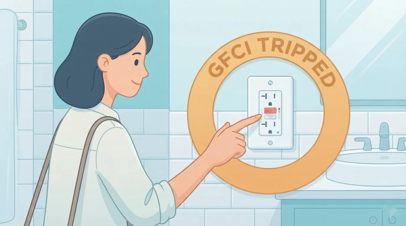 Biyahero na sinusuri ang GFCI outlet sa banyo ng bakasyunan