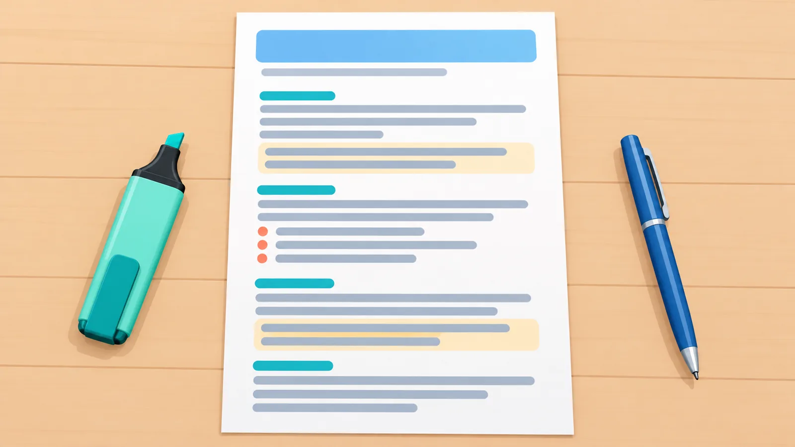 CV imprimé sur une seule colonne posé sur un bureau en bois