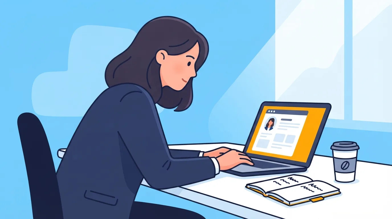 Recruteur consultant un réseau professionnel sur son ordinateur dans un bureau lumineux