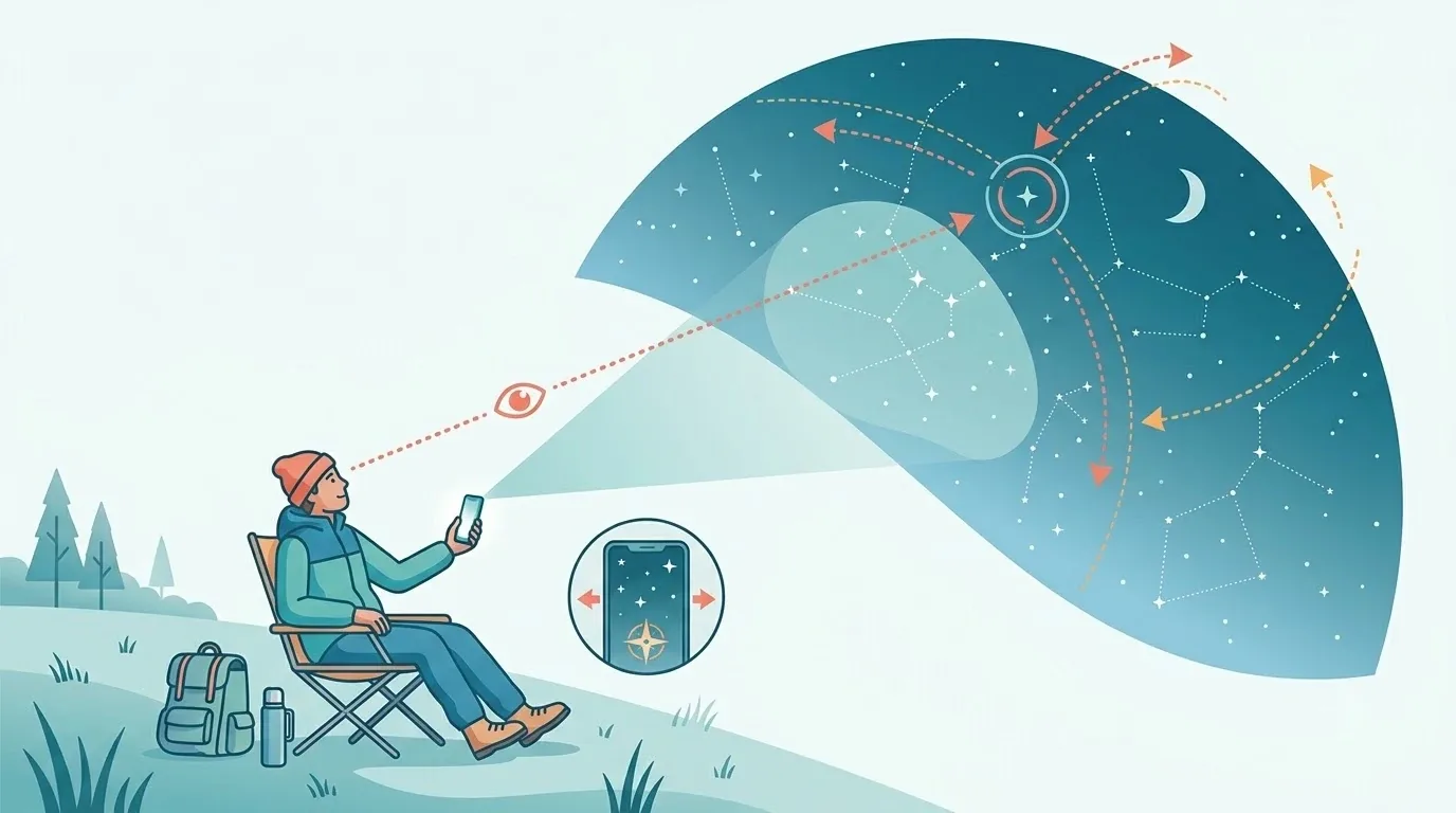 Observateur utilisant une carte du ciel avec grille des points cardinaux