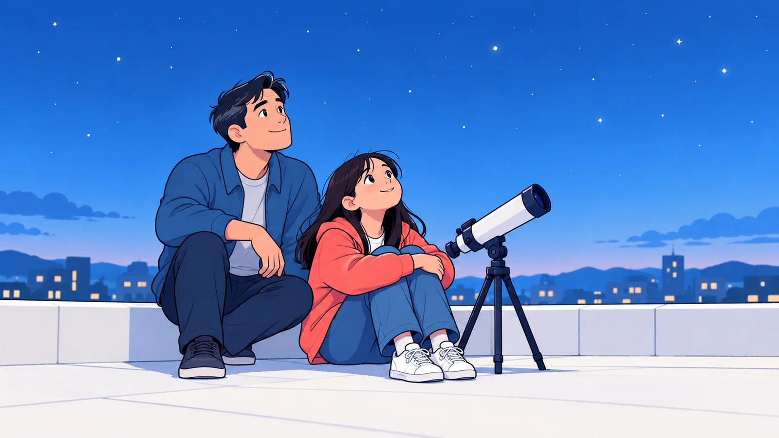 Lycéen observant le ciel nocturne à côté d’un petit télescope