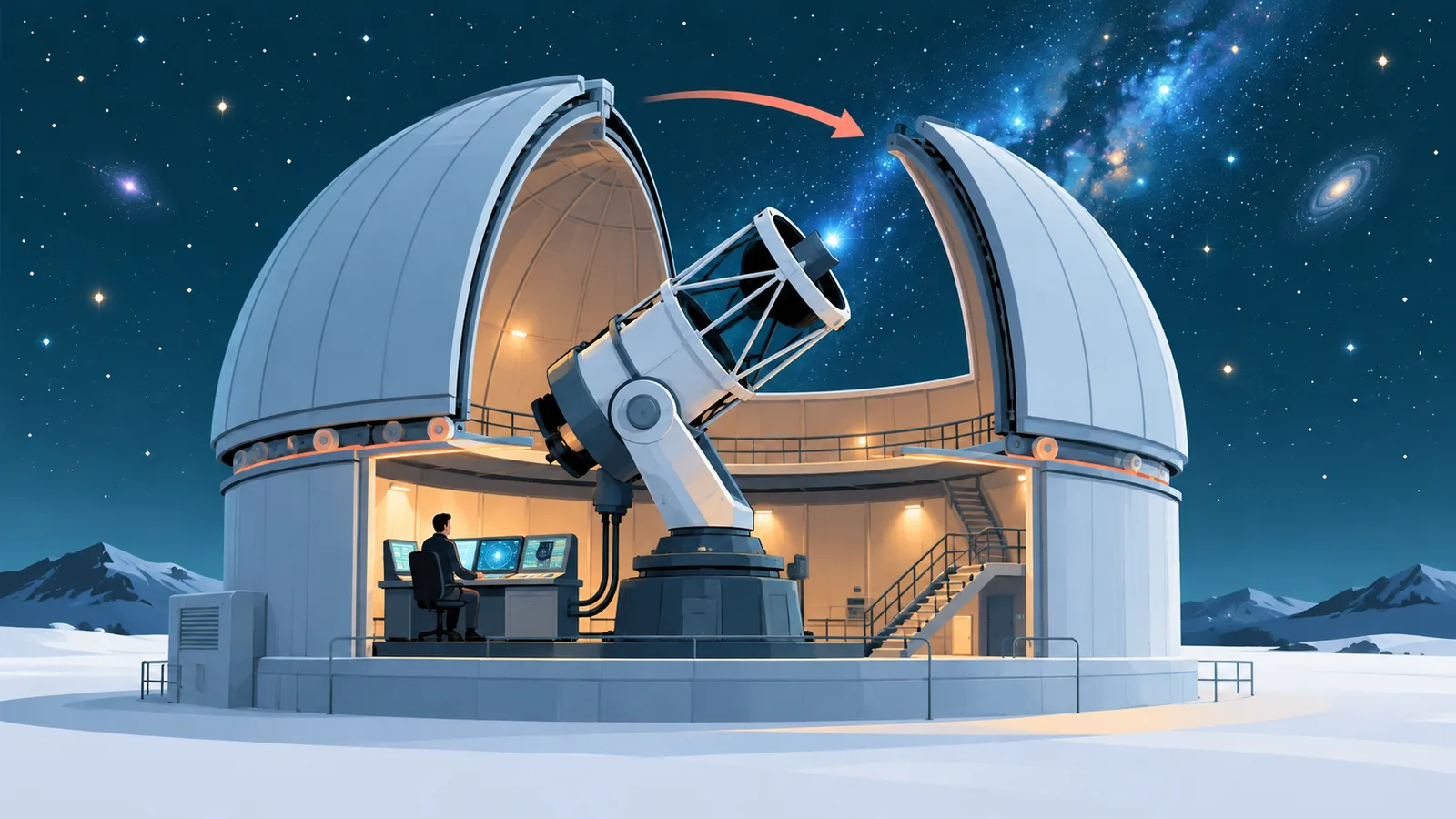 Dôme d’observatoire ouvert sur un ciel étoilé