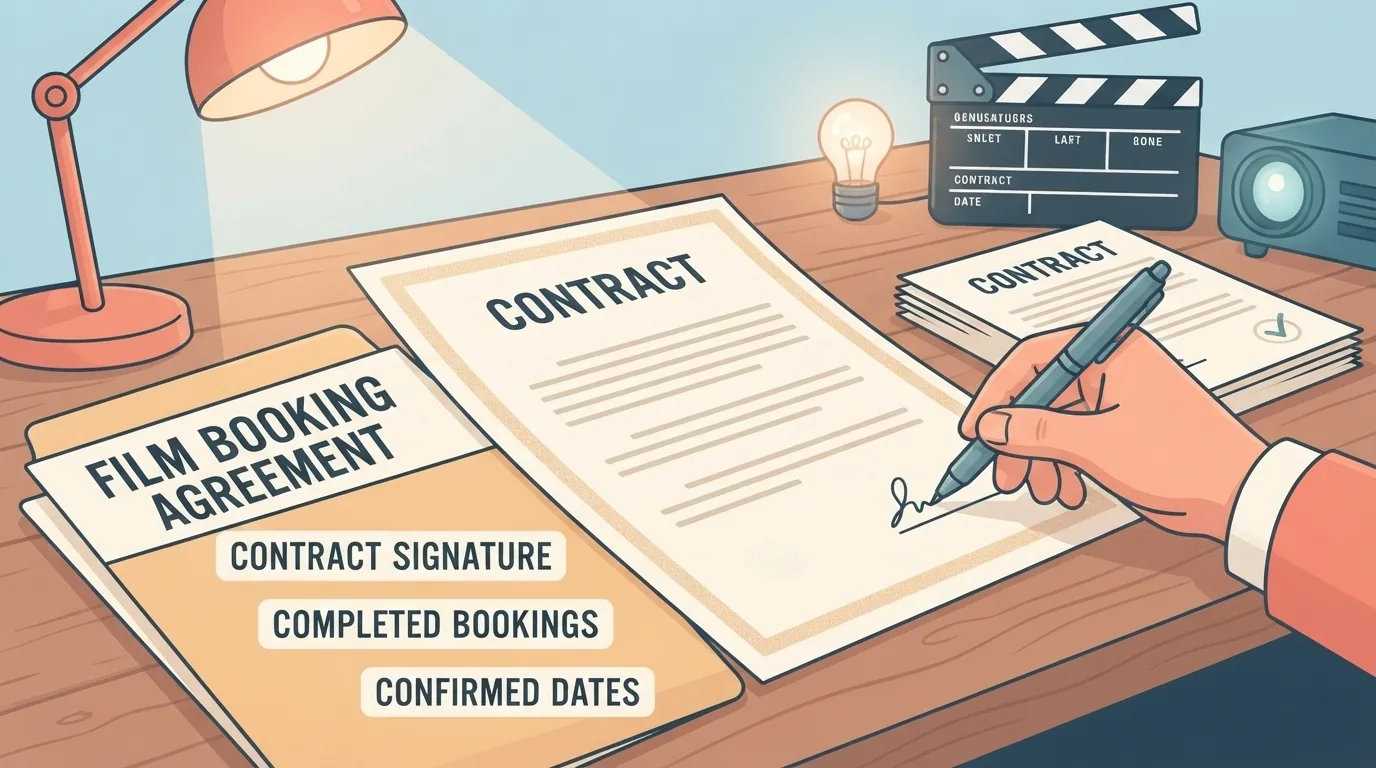 Signature d’un contrat de licence de projection pour un film