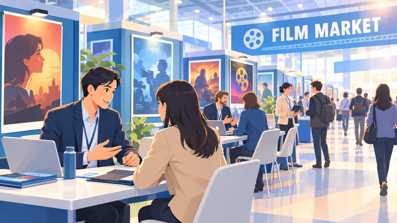 Agents de vente et acheteurs sur un marché du film
