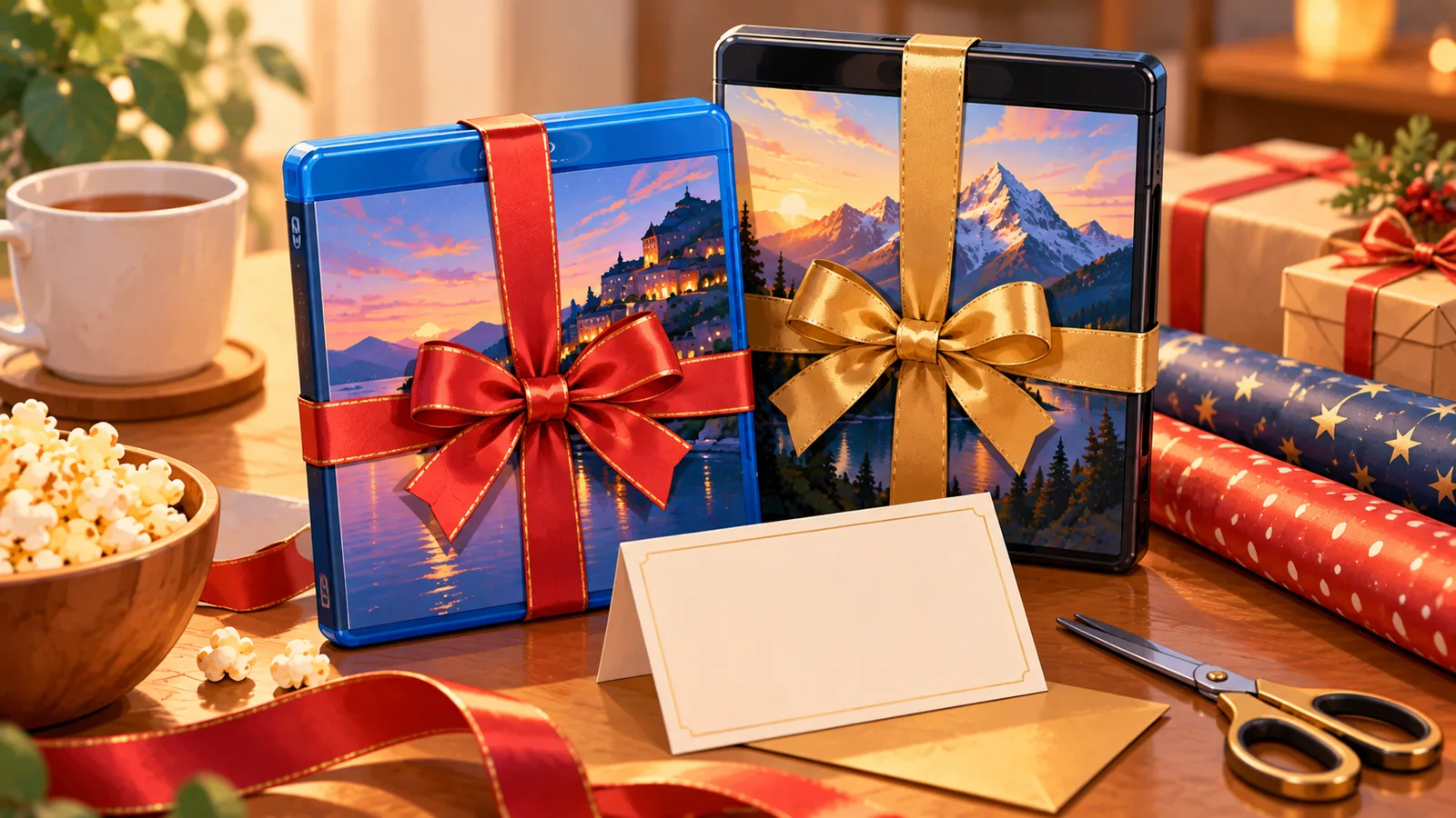 Boîtiers de Blu-ray et 4K emballés en cadeau avec un ruban