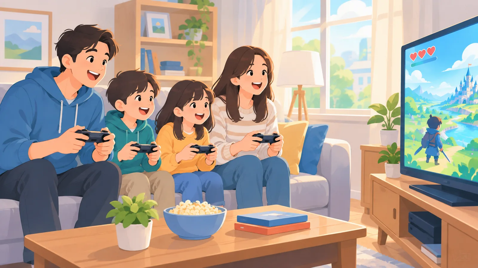 Famille réunie devant la télévision