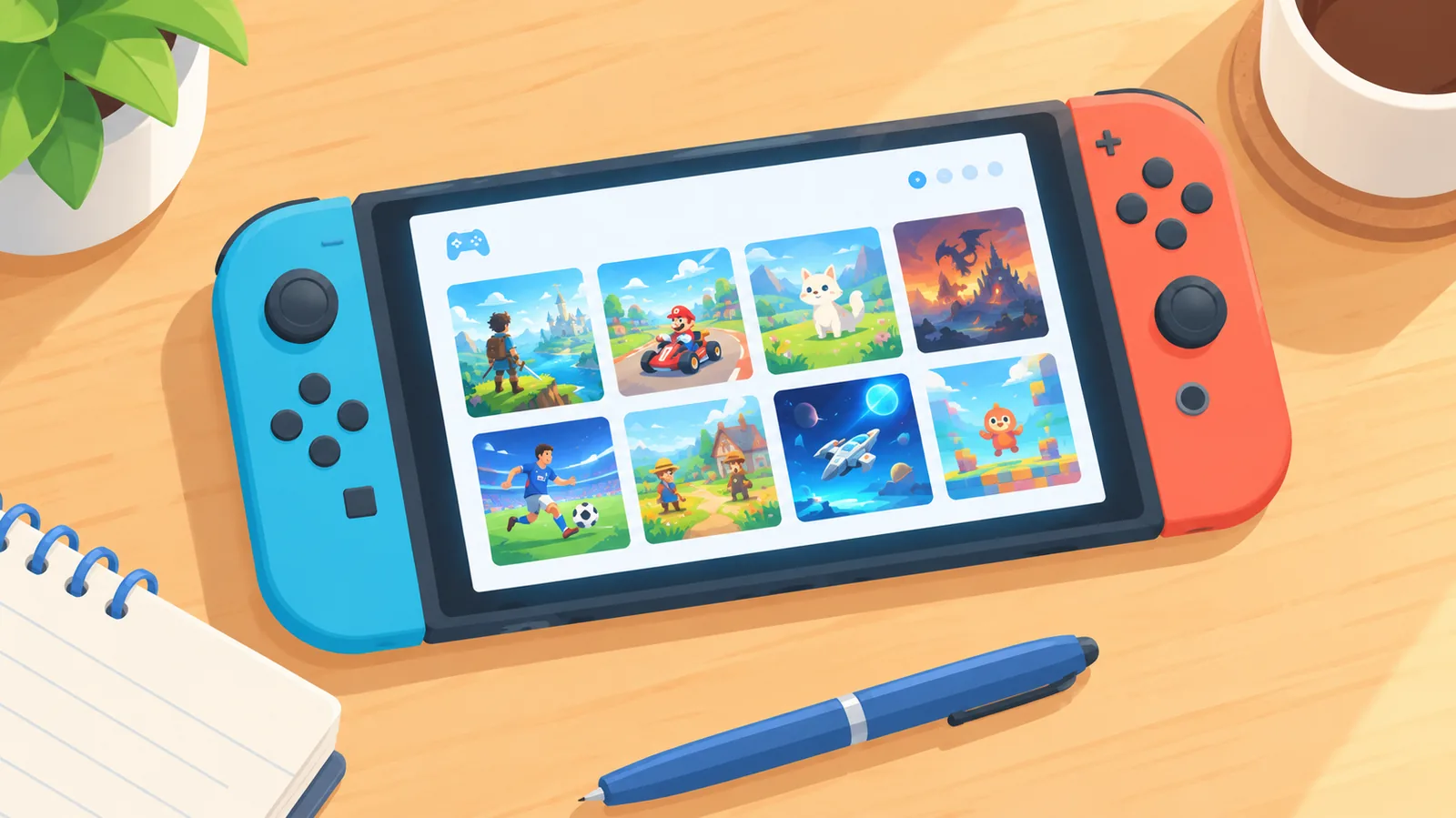 Plusieurs jeux affichés sur l'écran d'une console portable