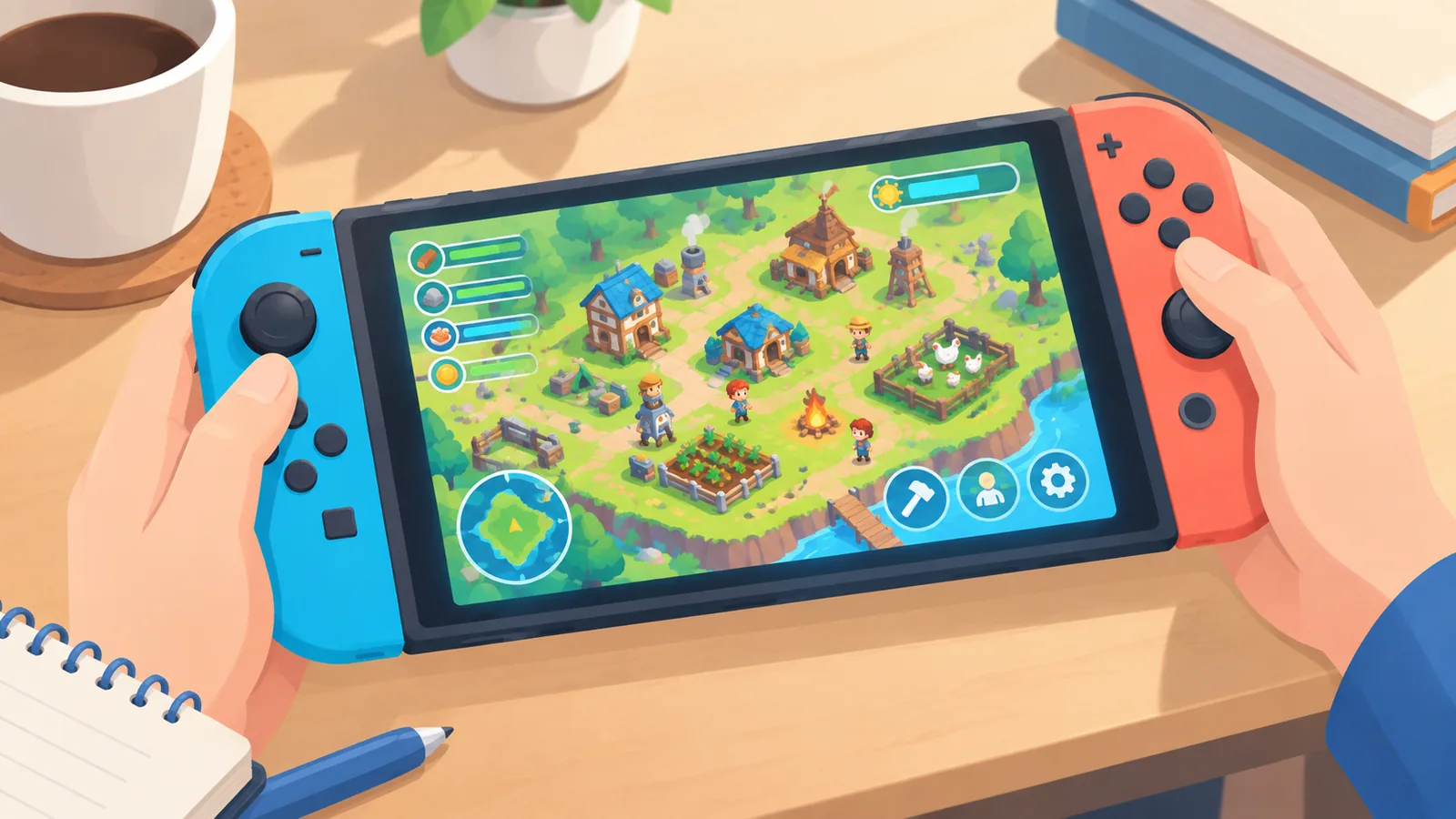 Jeu de gestion avec une carte détaillée sur un écran portable