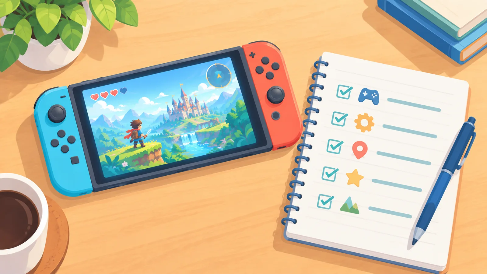 Liste de contrôle posée à côté d'une console portable