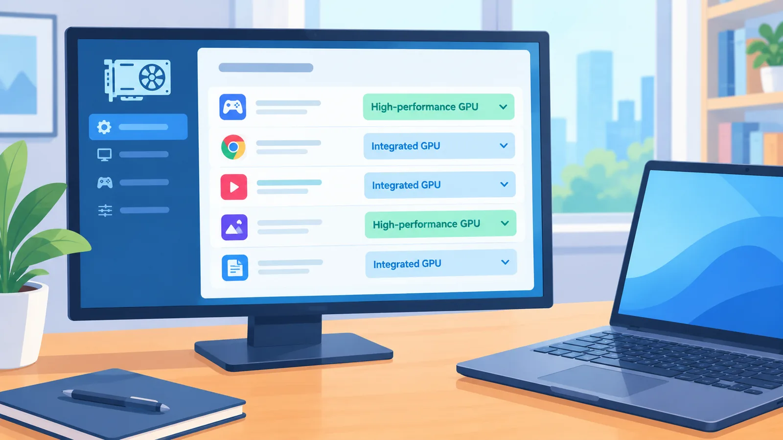 Réglages graphiques par application pour choisir le GPU dédié
