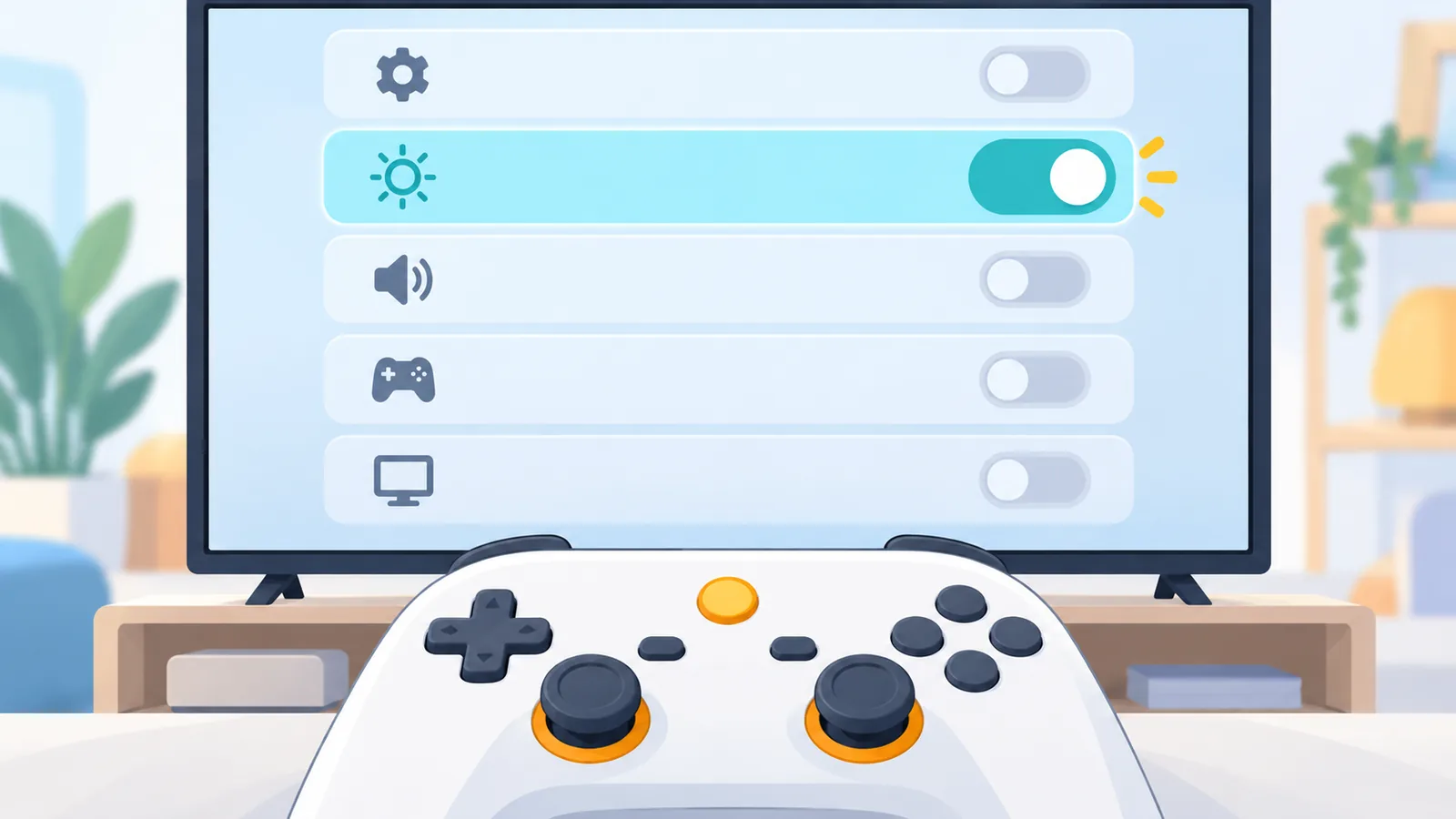 Menu de paramètres de la console affiché sur un téléviseur