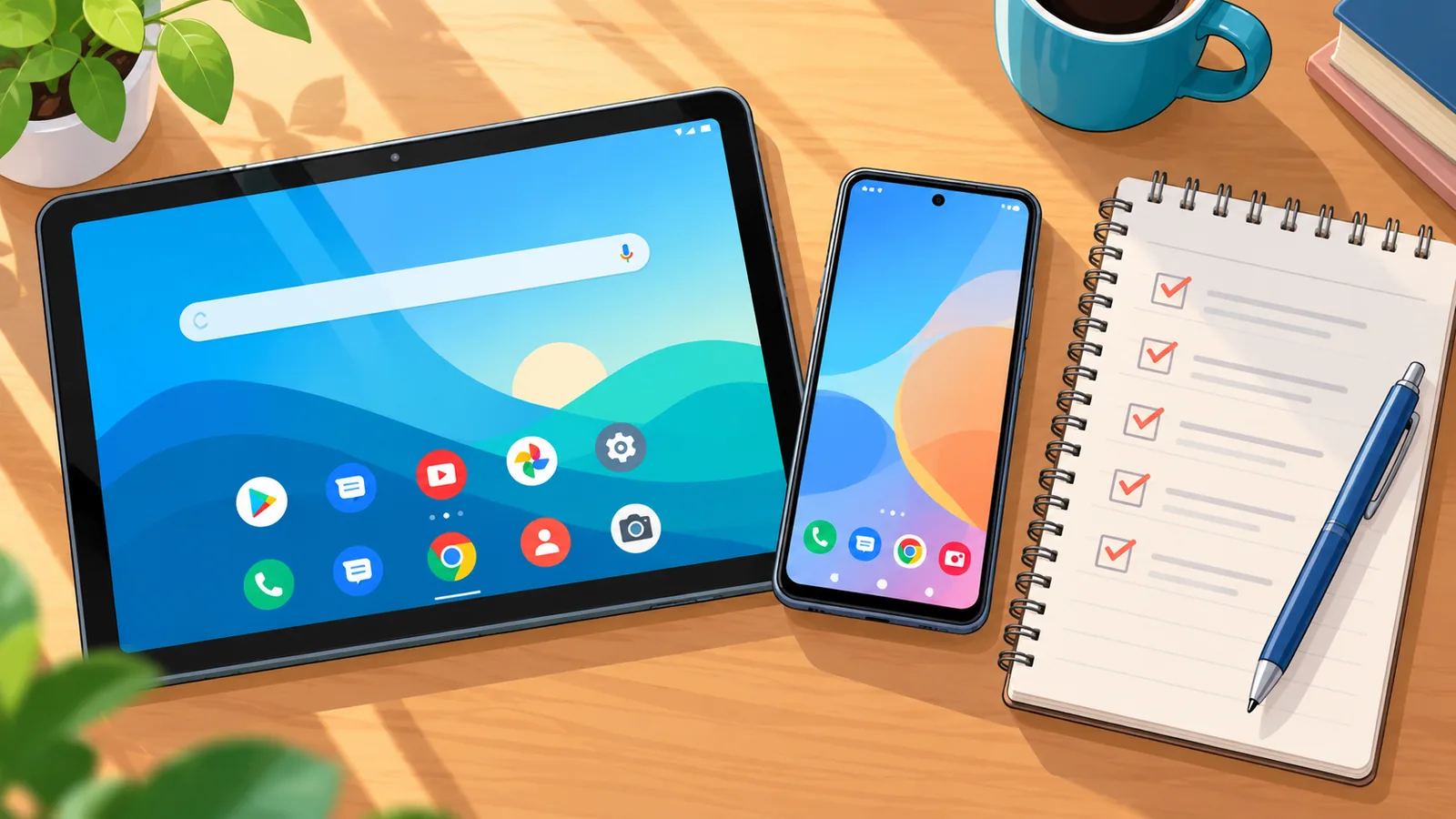 iPhone, manette, box Wi-Fi et liste de prérequis posés sur un bureau