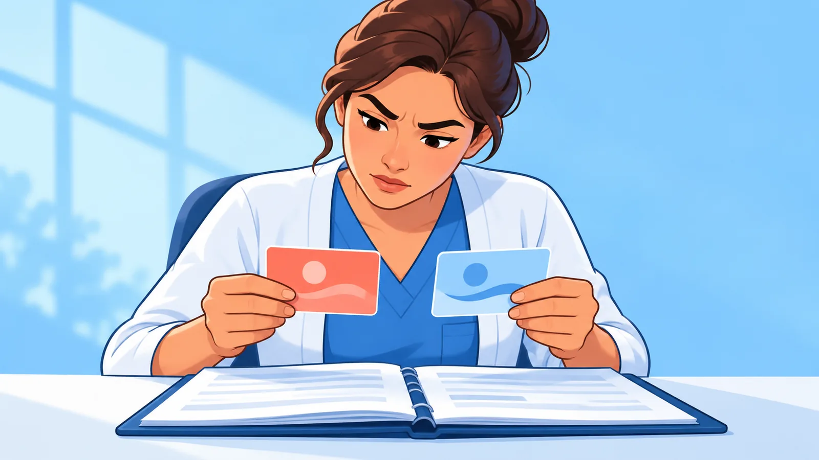 Un professionnel de la facturation compare deux couvertures d’assurance d’un patient