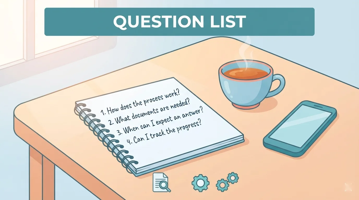 Carnet de questions et téléphone posés sur une table