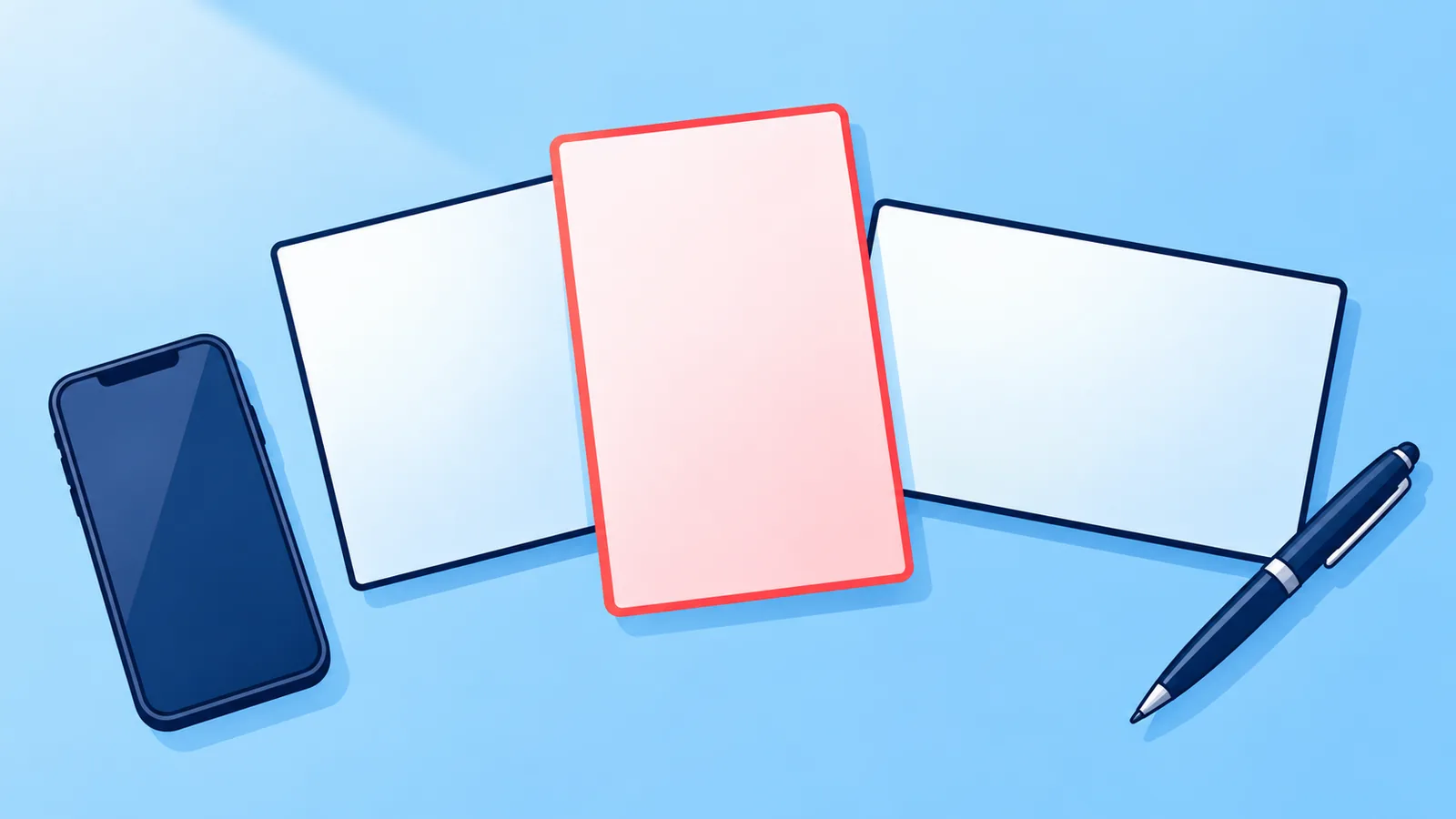 Trois cartes posées sur un bureau, représentant différents formats de messages électoraux