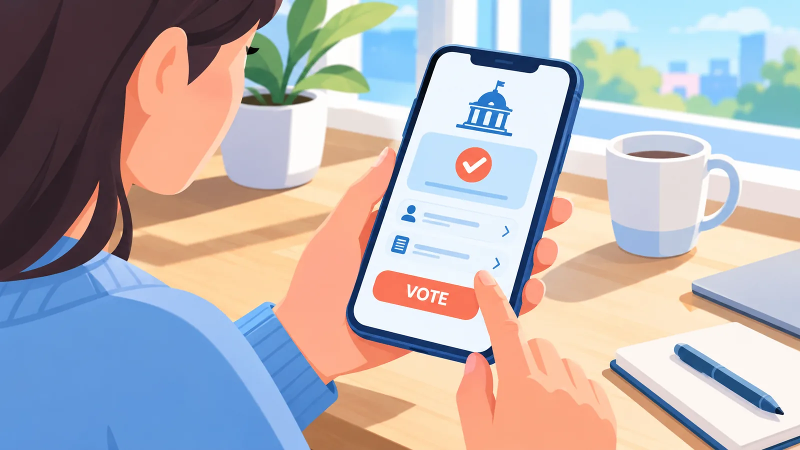 Personne consultant un portail officiel de services aux électeurs sur son smartphone