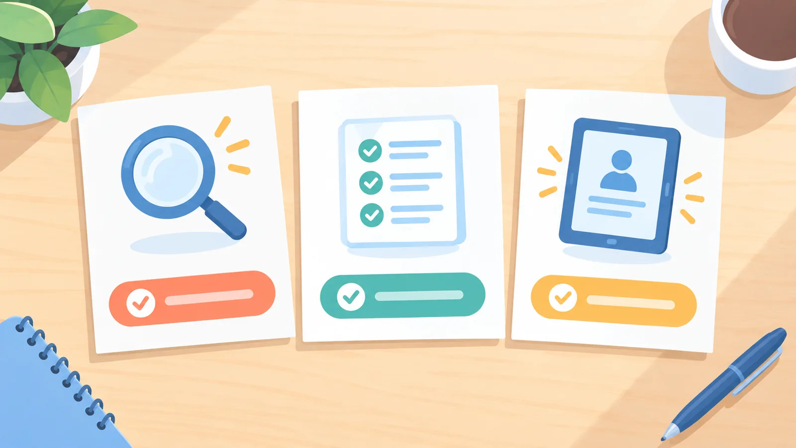 Trois cartes illustrant trois services distincts