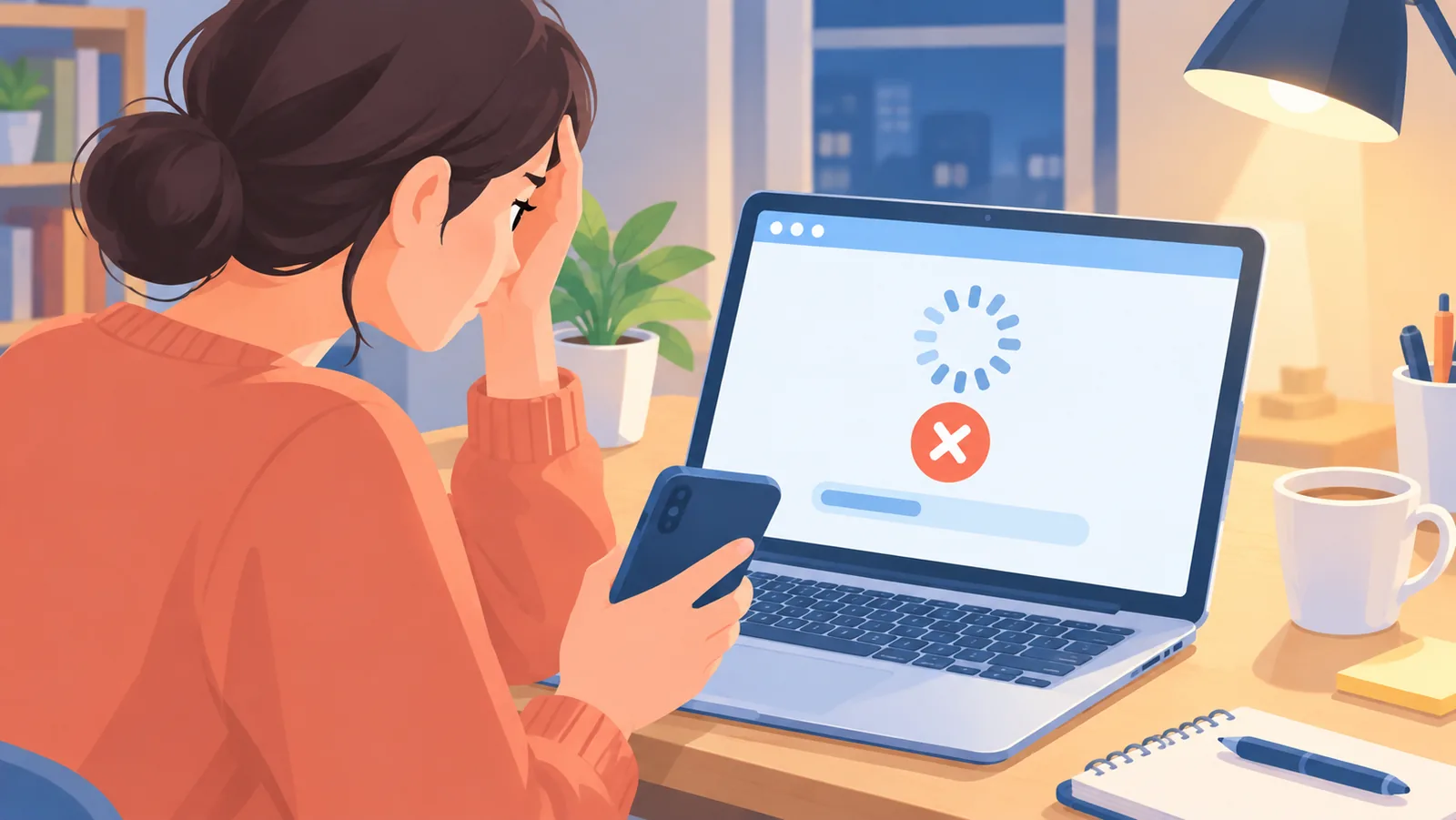 Personne perplexe devant une page qui ne se charge pas