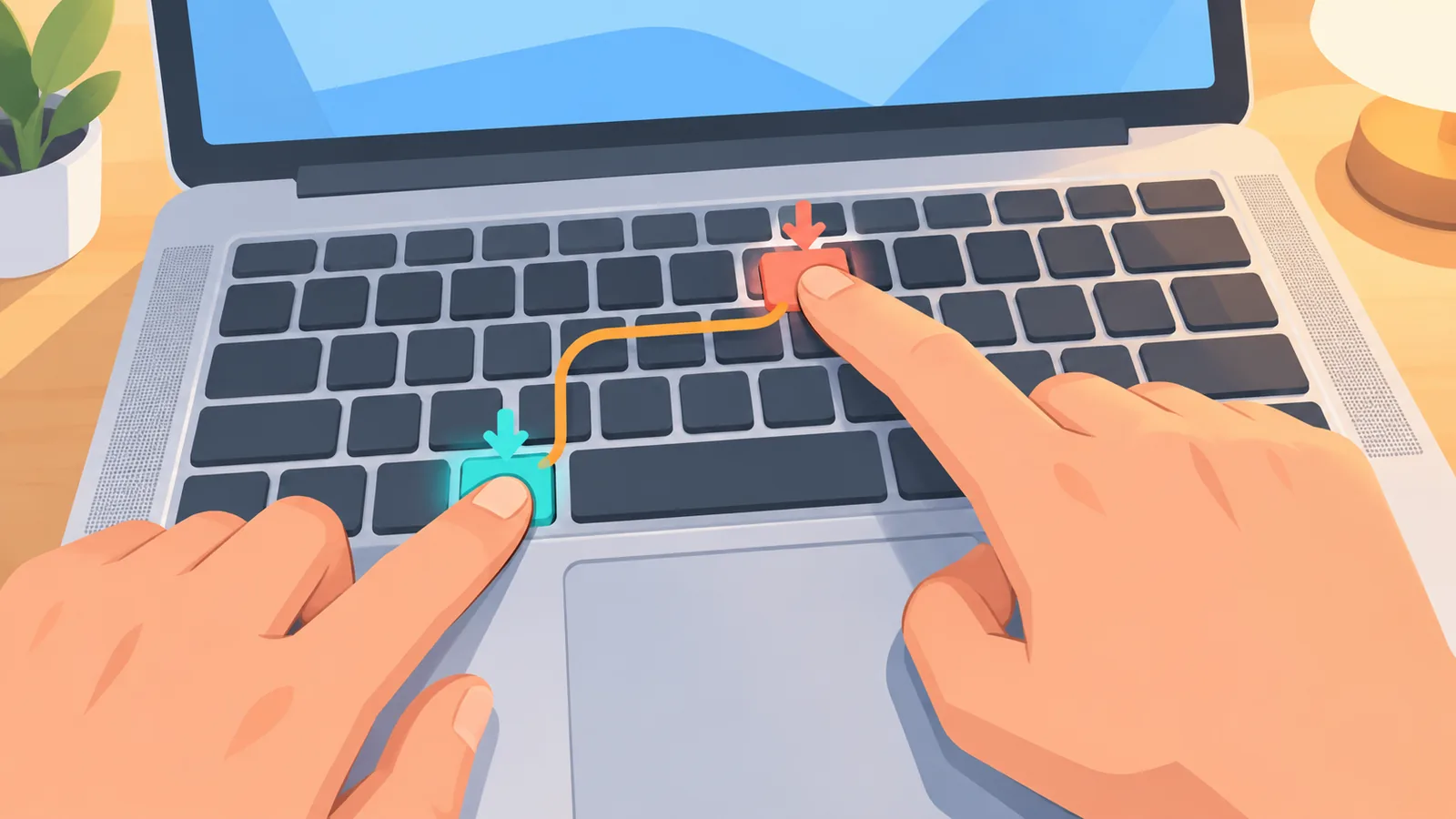 Mains appuyant sur les touches Cmd et Y d'un clavier de Mac