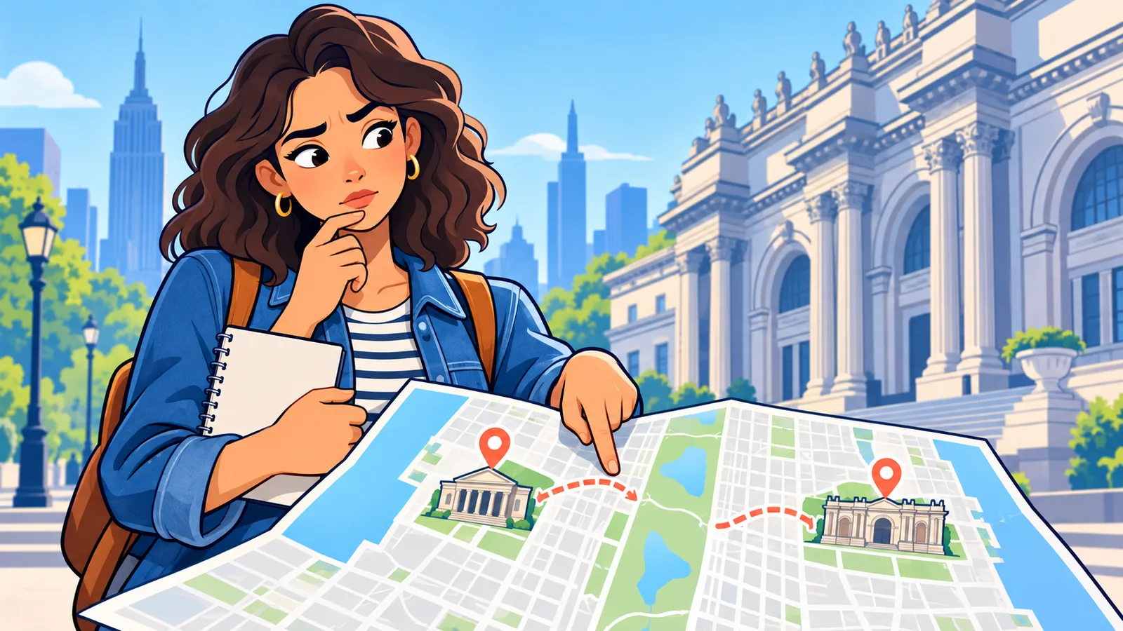 Voyageur qui choisit ses musées sur une carte de New York