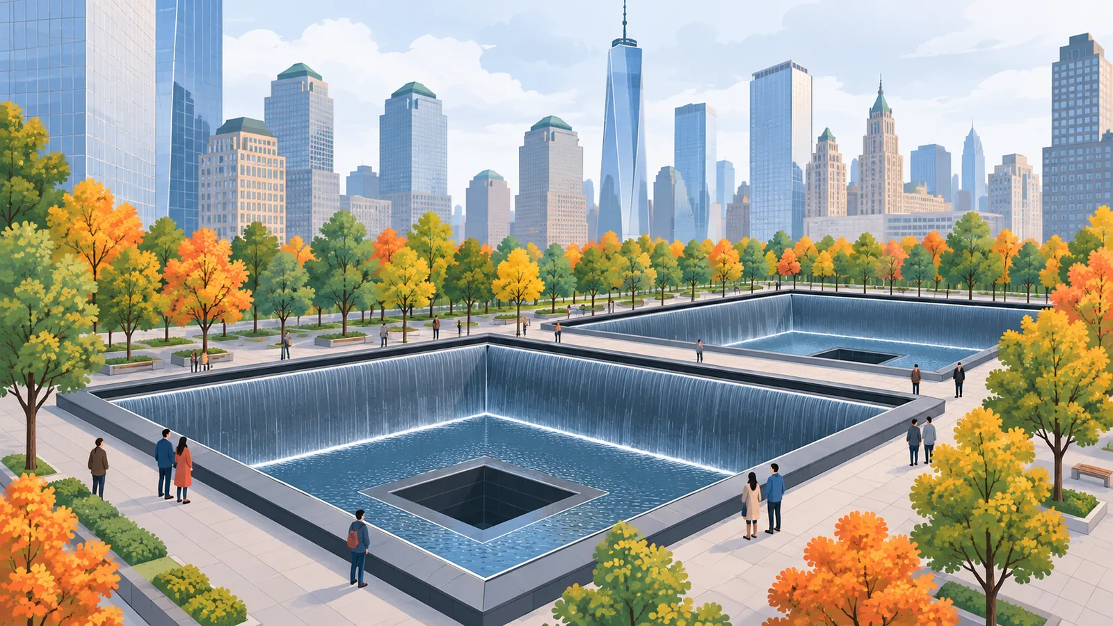 Bassins du mémorial dans le sud de Manhattan