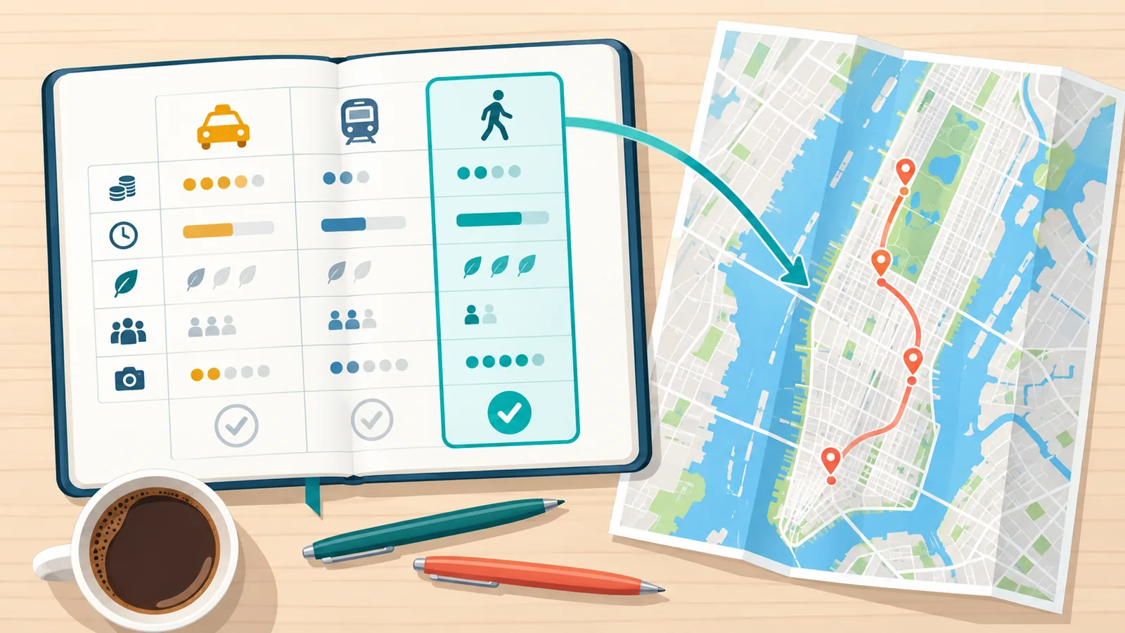 Préparation d’un voyage à New York avec carte et notes