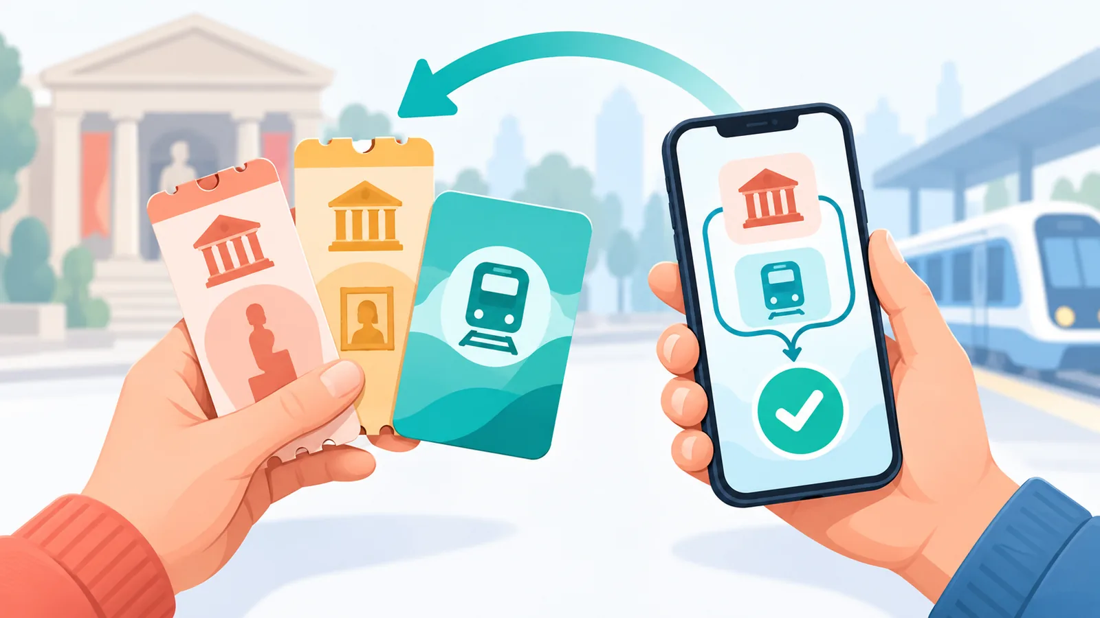Billets de musée et pass touristique en main