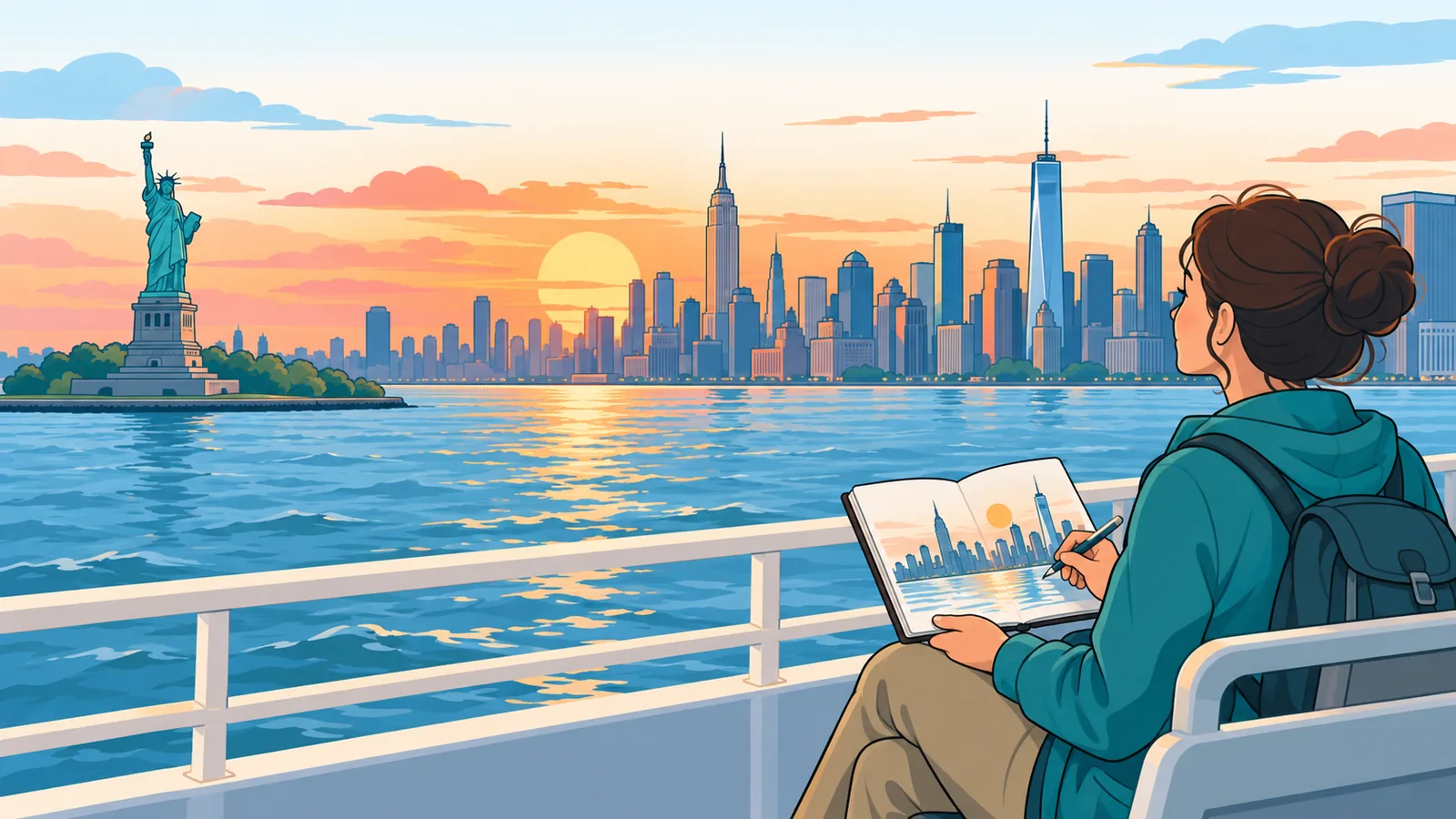 Skyline de New York au coucher du soleil