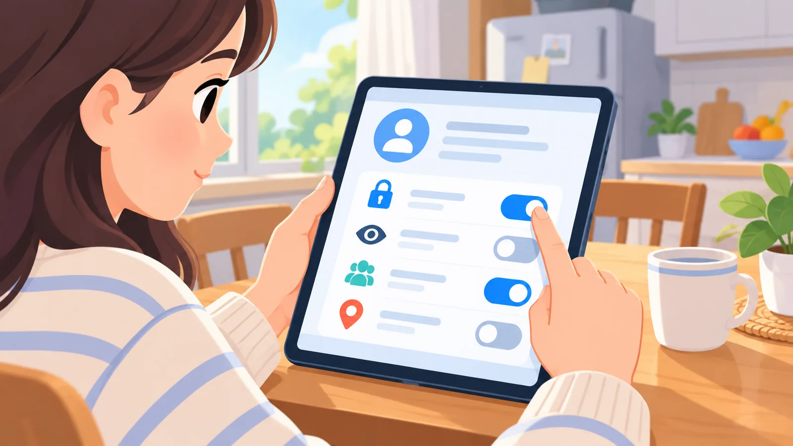 Personne vérifiant ses réglages de confidentialité sur une tablette