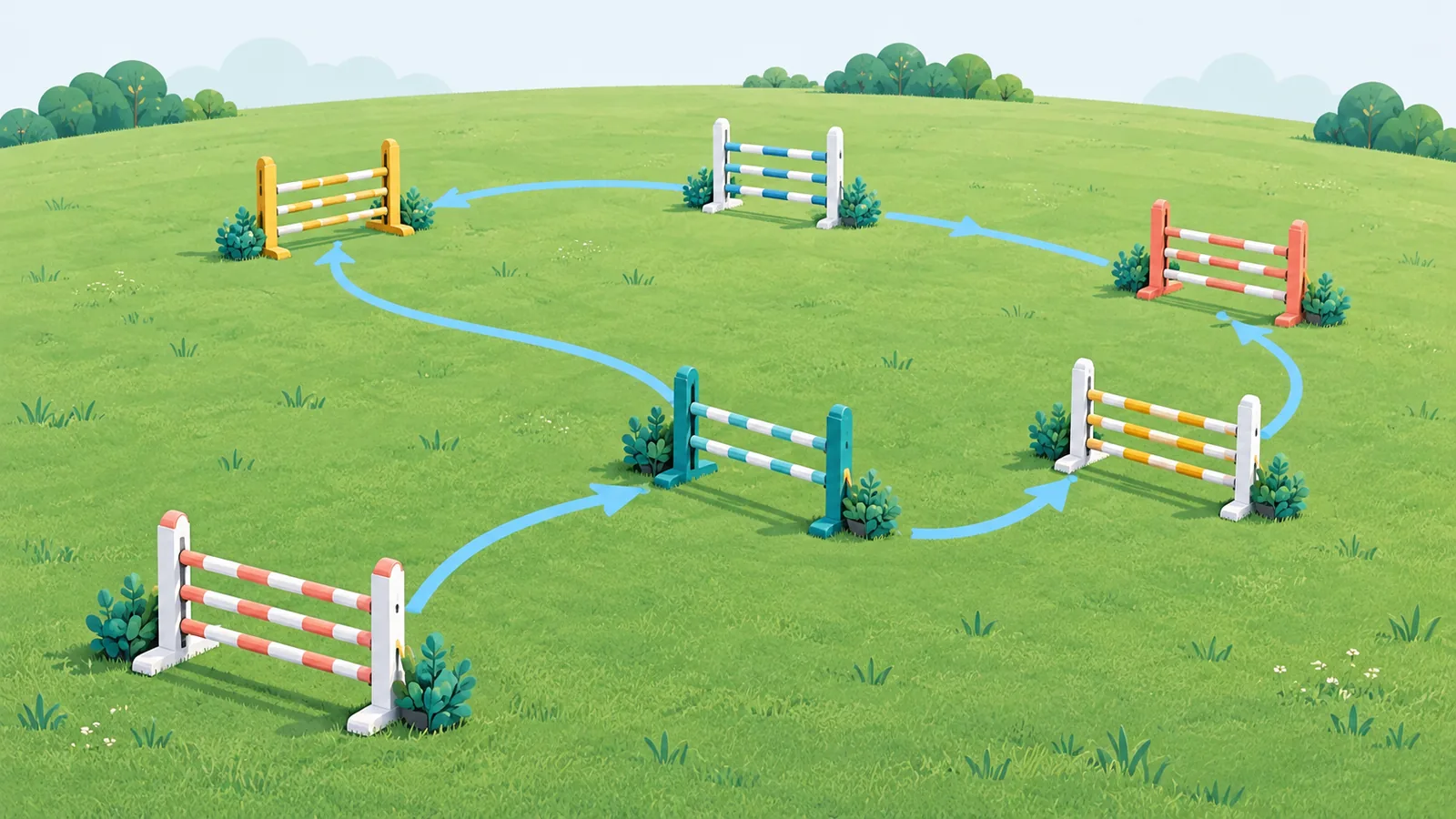 Terrain herbeux dégagé avec un petit parcours de cheval-bâton