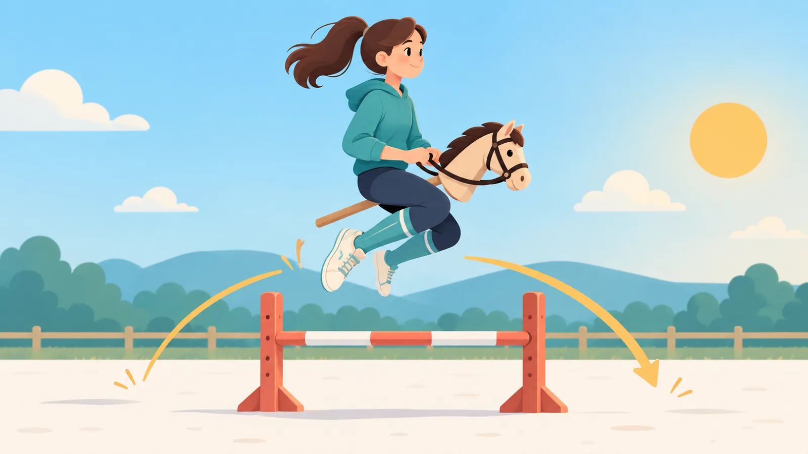 Cavalier en plein saut avec le buste stable