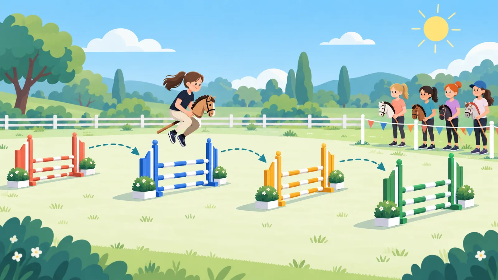 Concours de saut d’obstacles en cheval-bâton en plein air