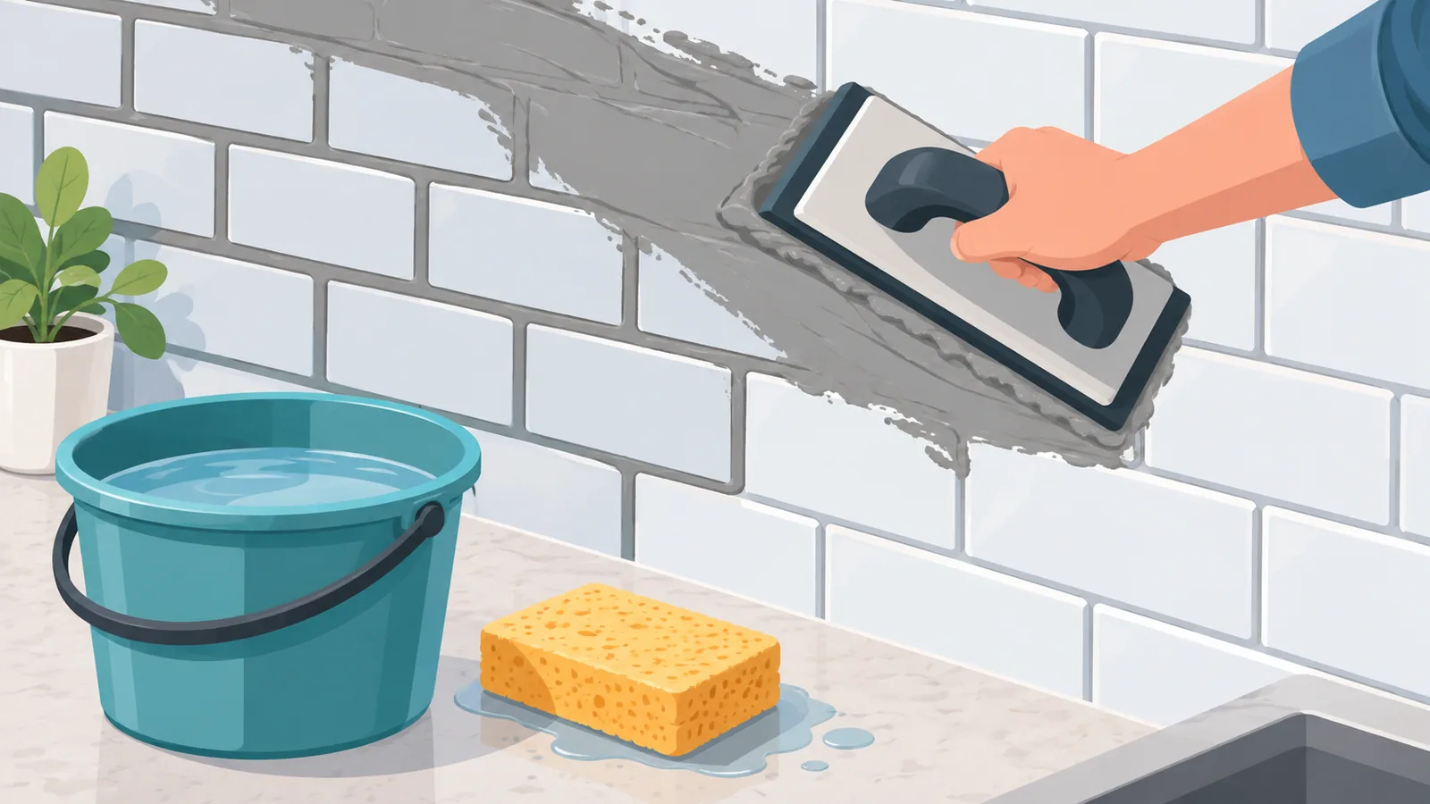 Application du joint en diagonale avec une spatule en caoutchouc