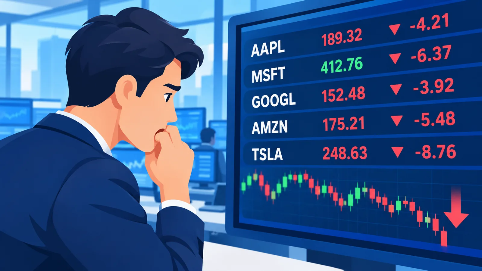 Écran de bourse affichant des codes de valeurs et des cours