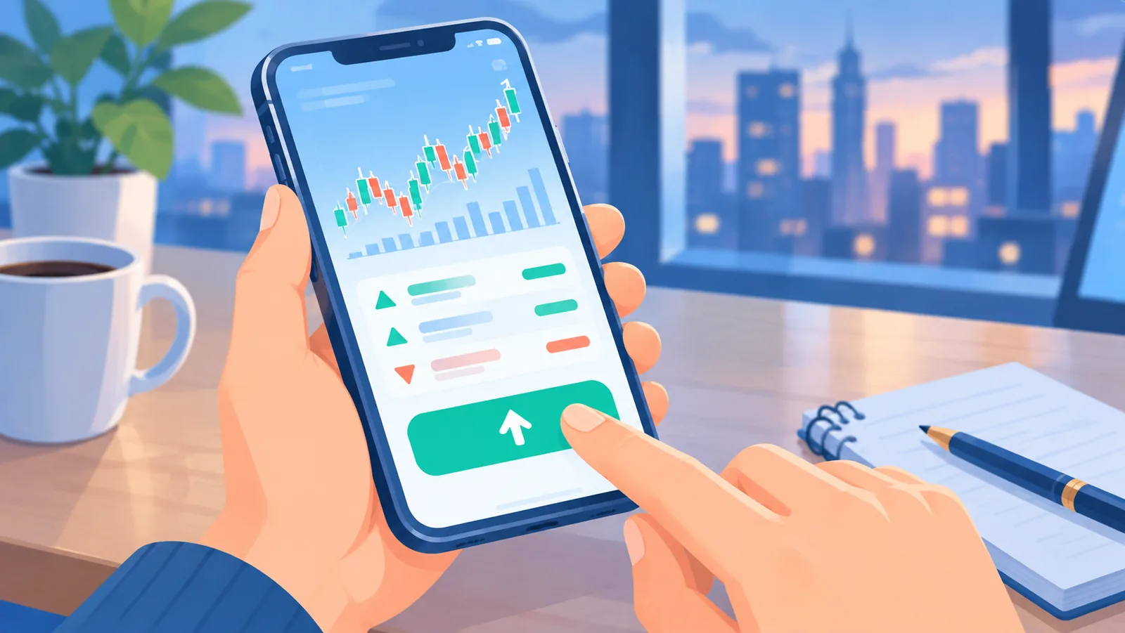 Main passant un ordre d’achat sur une application de bourse
