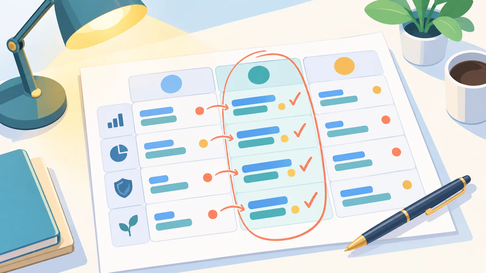 Tableau comparatif de fonds imprimé et annoté au stylo