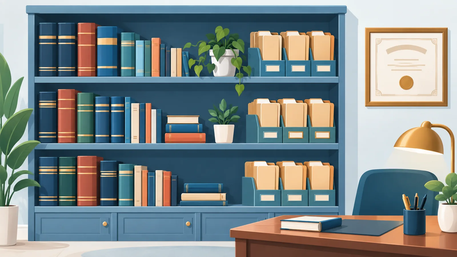 Bibliothèque juridique d’un cabinet d’avocat spécialisé