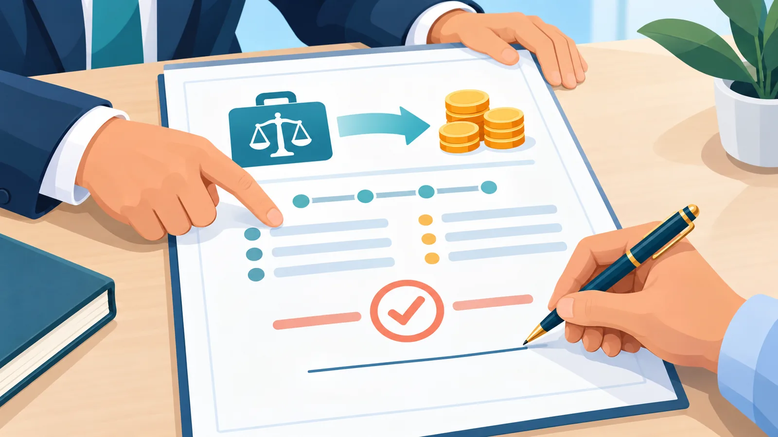 Avocat et client relisant une convention d’honoraires