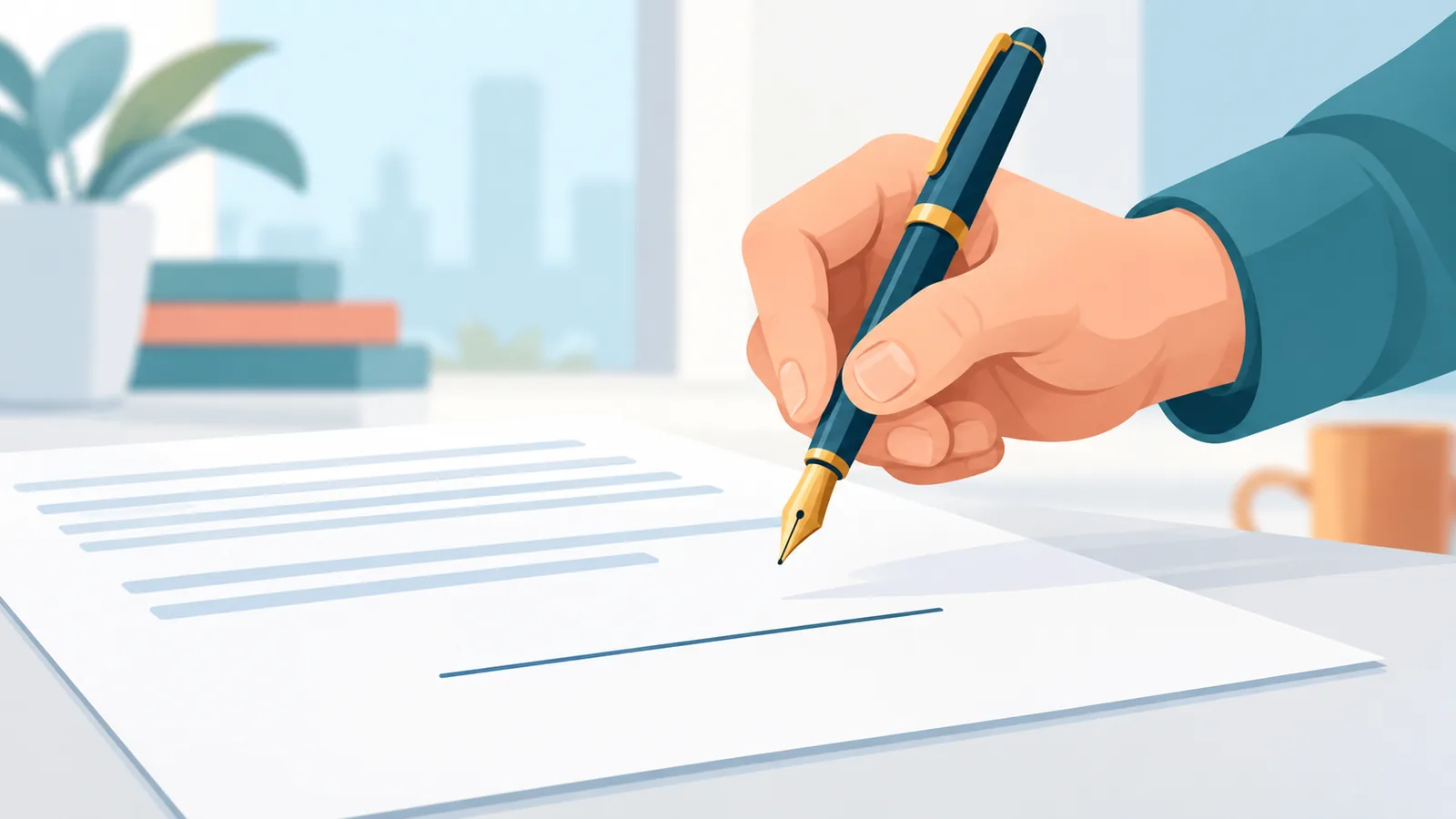 Main hésitant à signer une quittance d’assureur