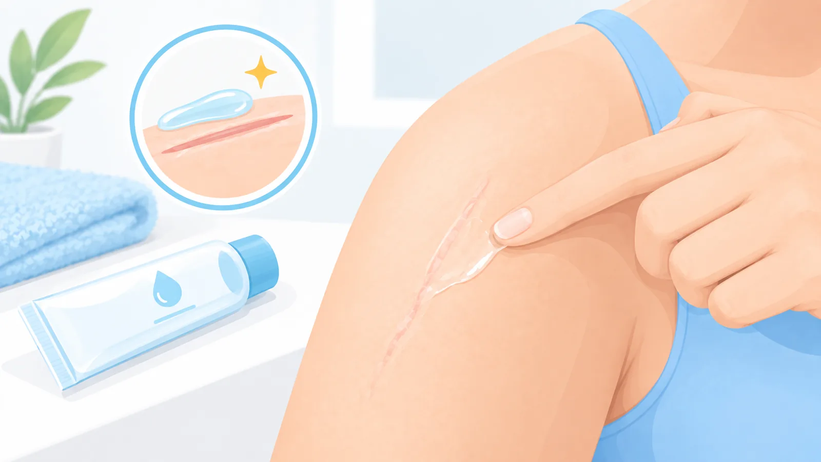 Application d'une fine couche de gel sur une cicatrice propre et sèche
