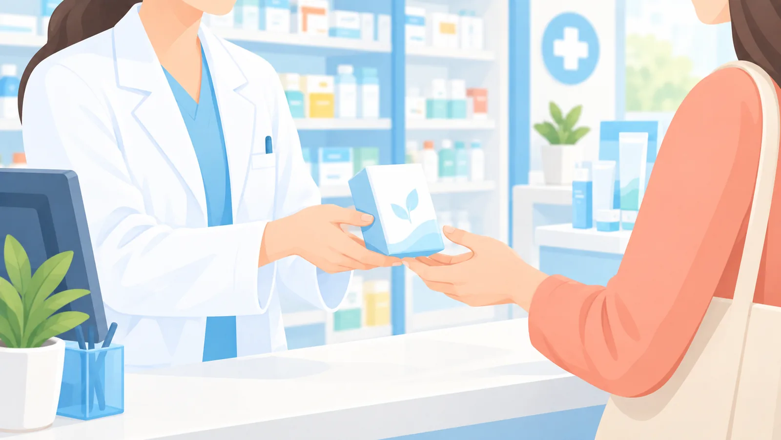 Pharmacien conseillant un client sur les soins de cicatrice