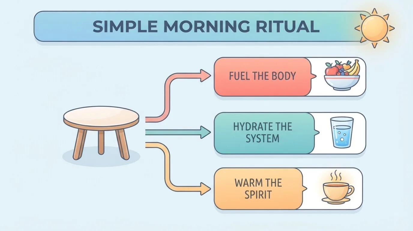 Un petit-déjeuner simple posé sur une table près d'une fenêtre