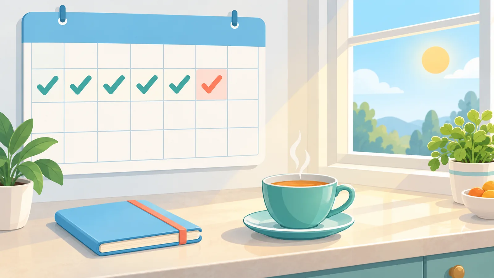 Calendrier cochés et carnet pour suivre sa routine de méditation