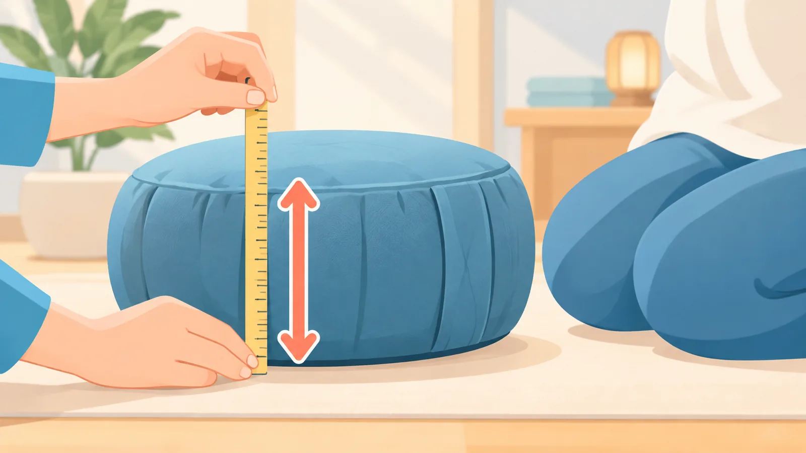 Mesure de la hauteur d'un coussin de méditation selon la posture