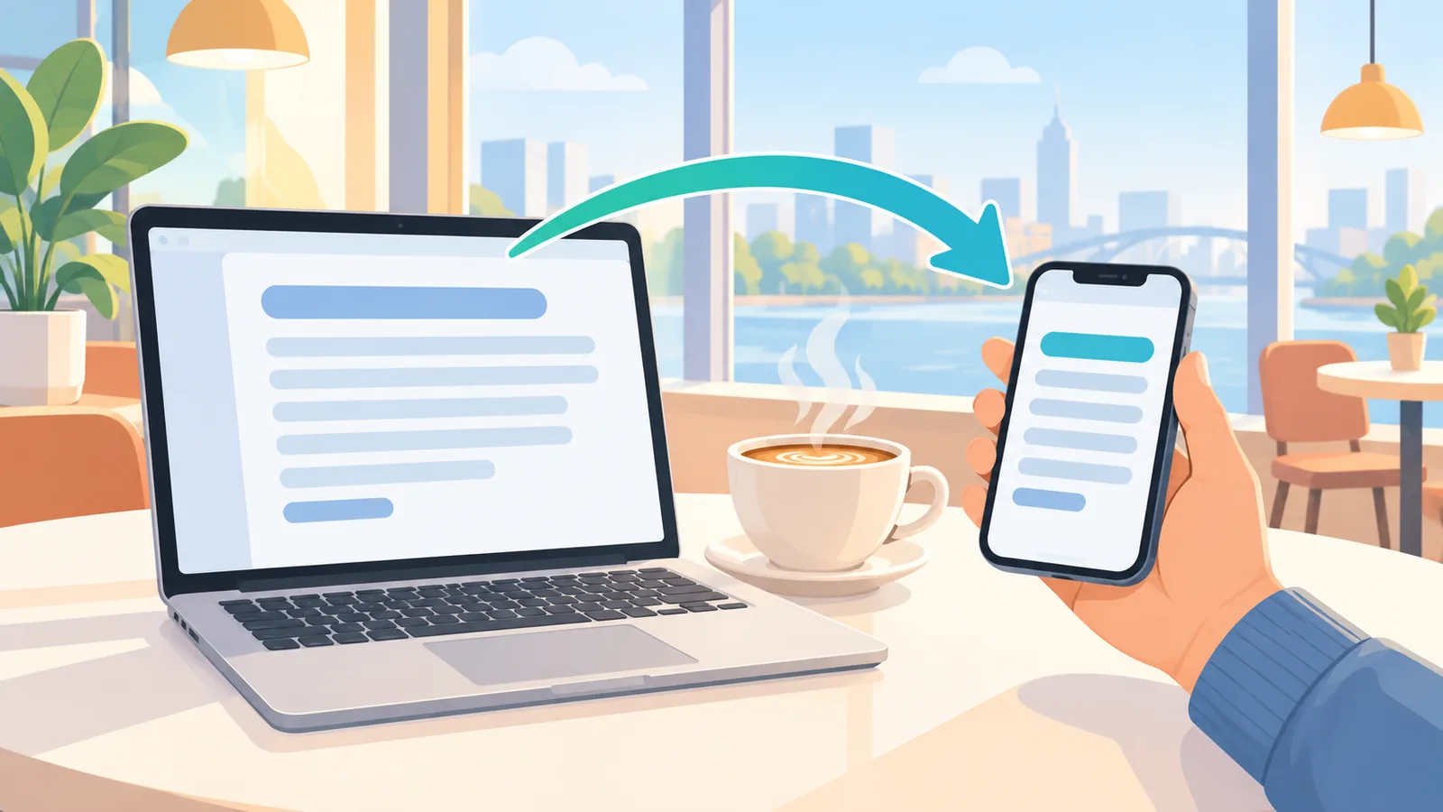 Ordinateur portable et café sur une table de café pour lire des nouvelles